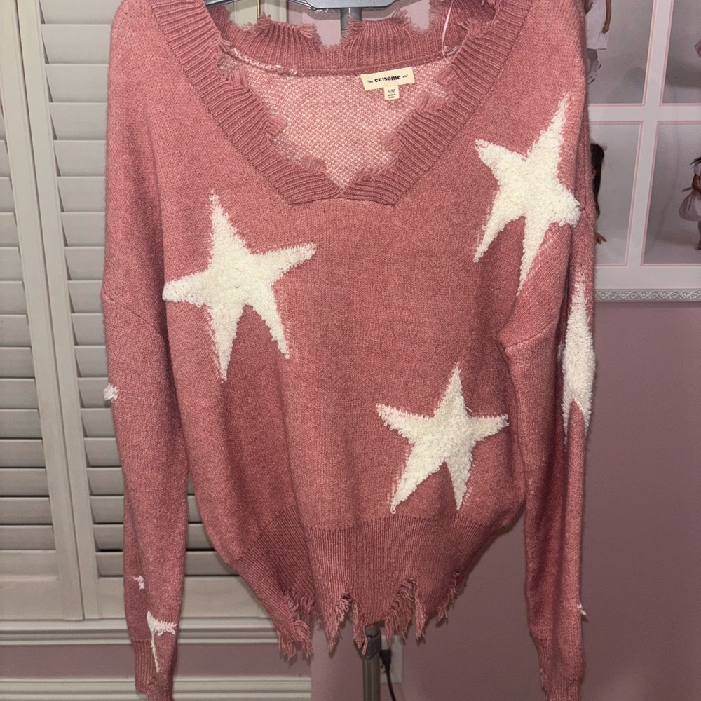 Eesome Pink Star V-Neck Sweater
